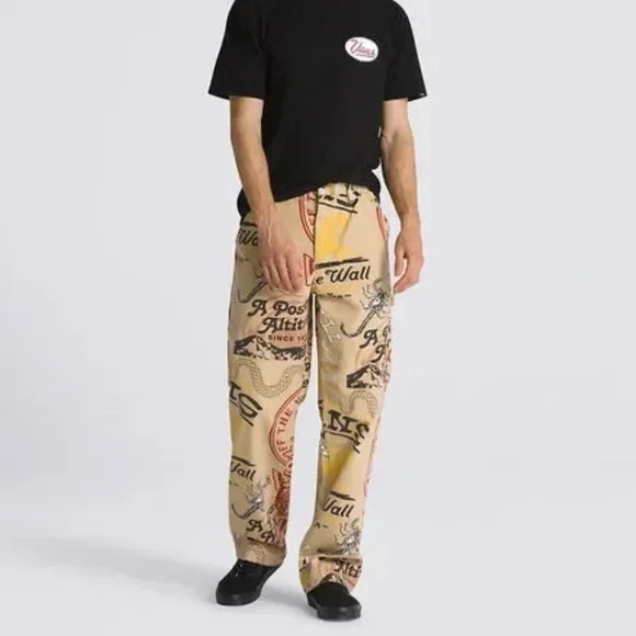 NWT New VANS Loose Fit Drill Chore Carpenter Pants All Over Print Canvas Size 34